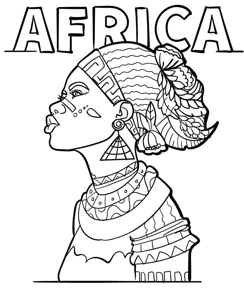 Tulostettava afrikkalainen nainen värityssivu Värityskuva