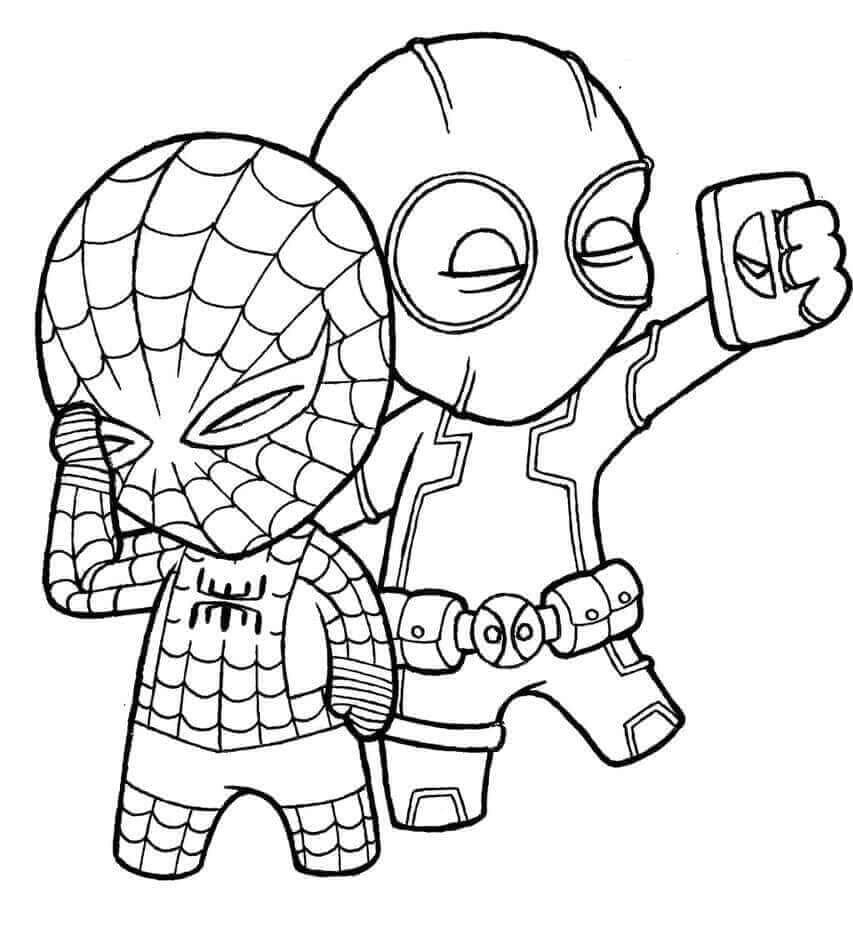 Chibi Spiderman Ja Deadpool Värityskuva