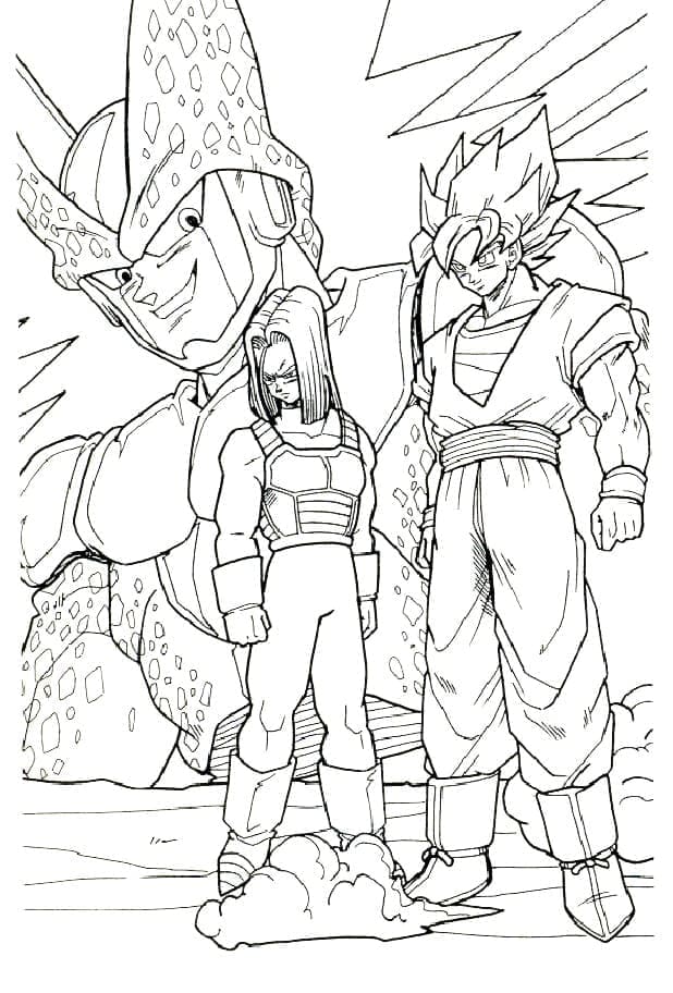 Goku ja Cell Dragon Ball Z Android 17 Värityskuva