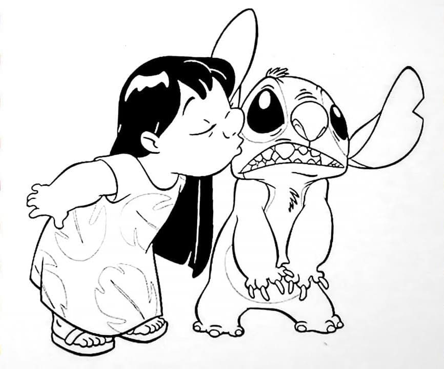 Lilo suutelee Stitch Värityskuva