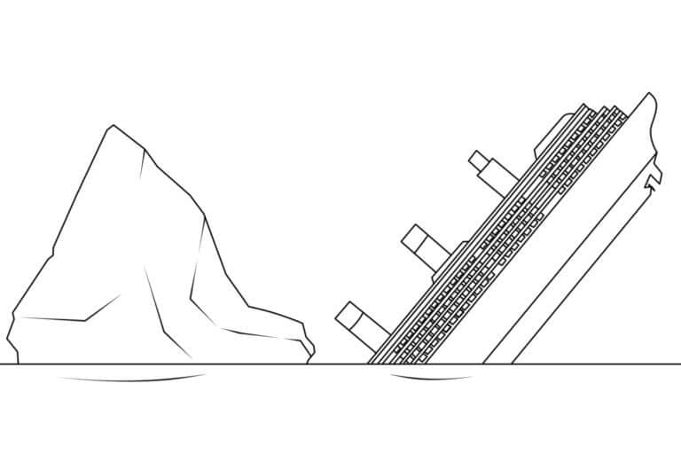 Titanicin uppoaminen jäävuoren kanssa Värityskuva