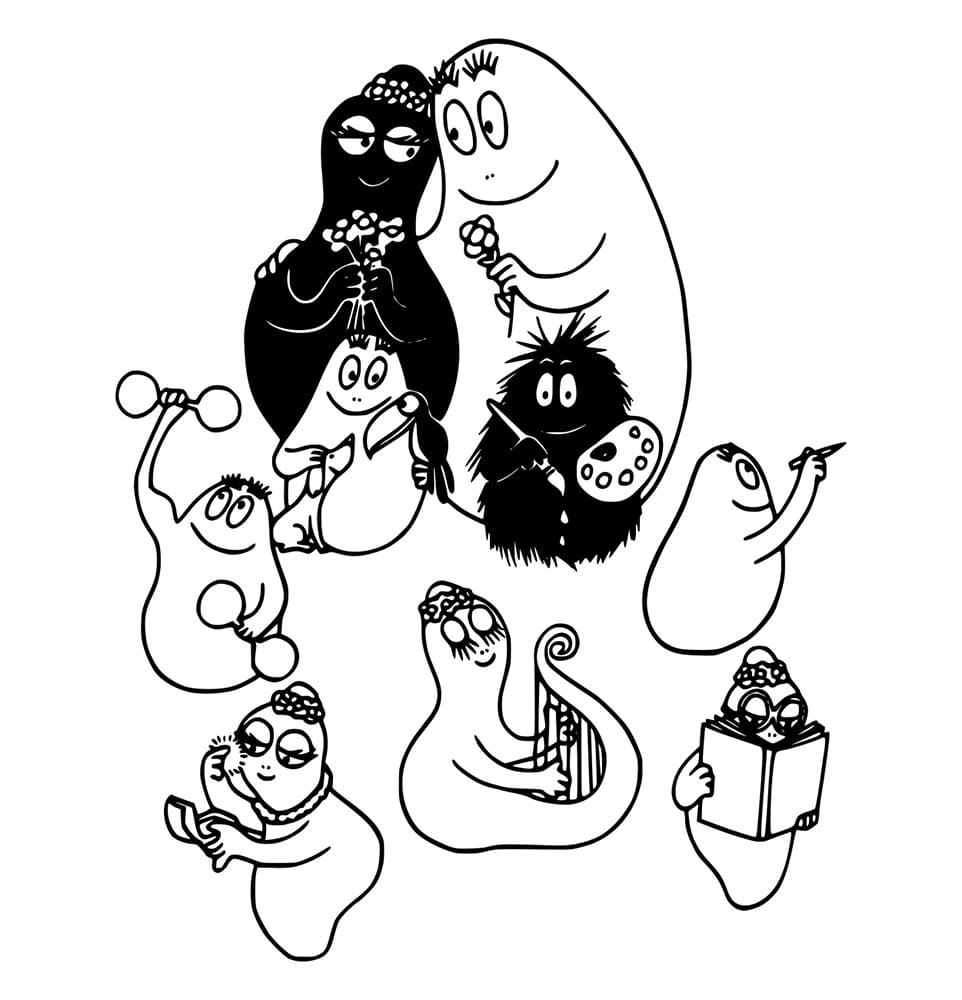 Barbapapa-perhe lemmikkien kanssa Värityskuva