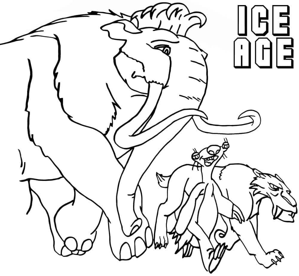 Ice Age hahmoja kävelemässä Värityskuva