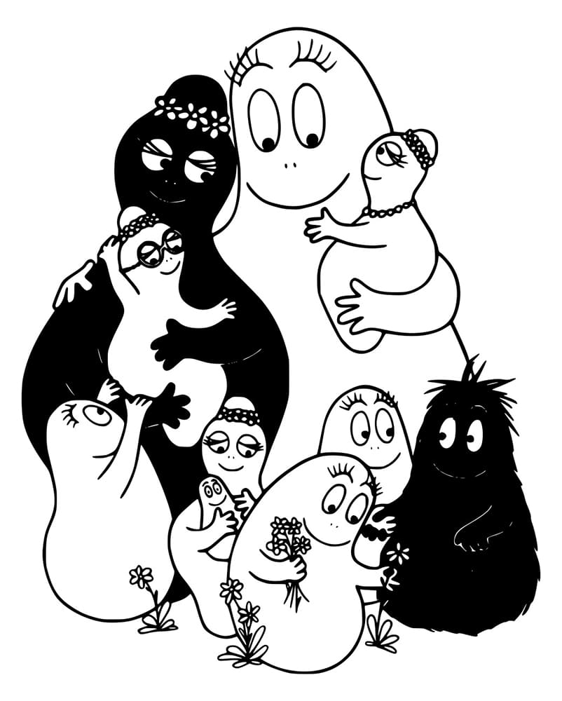 Onnellinen Barbapa-perhe Värityskuva