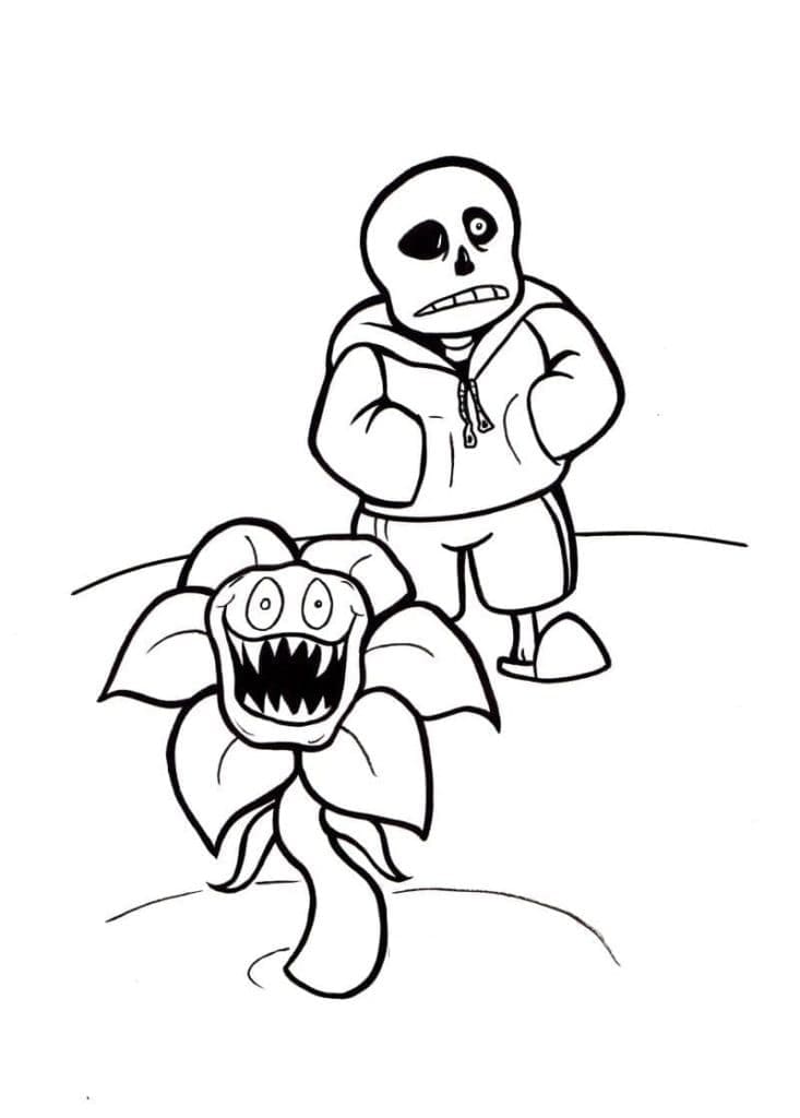 Sans ja paha Flowey Värityskuva