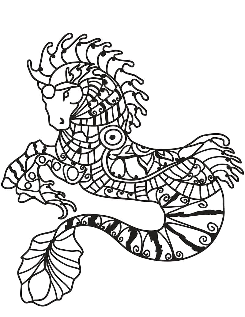 Hippokampus Zentangle Värityskuva