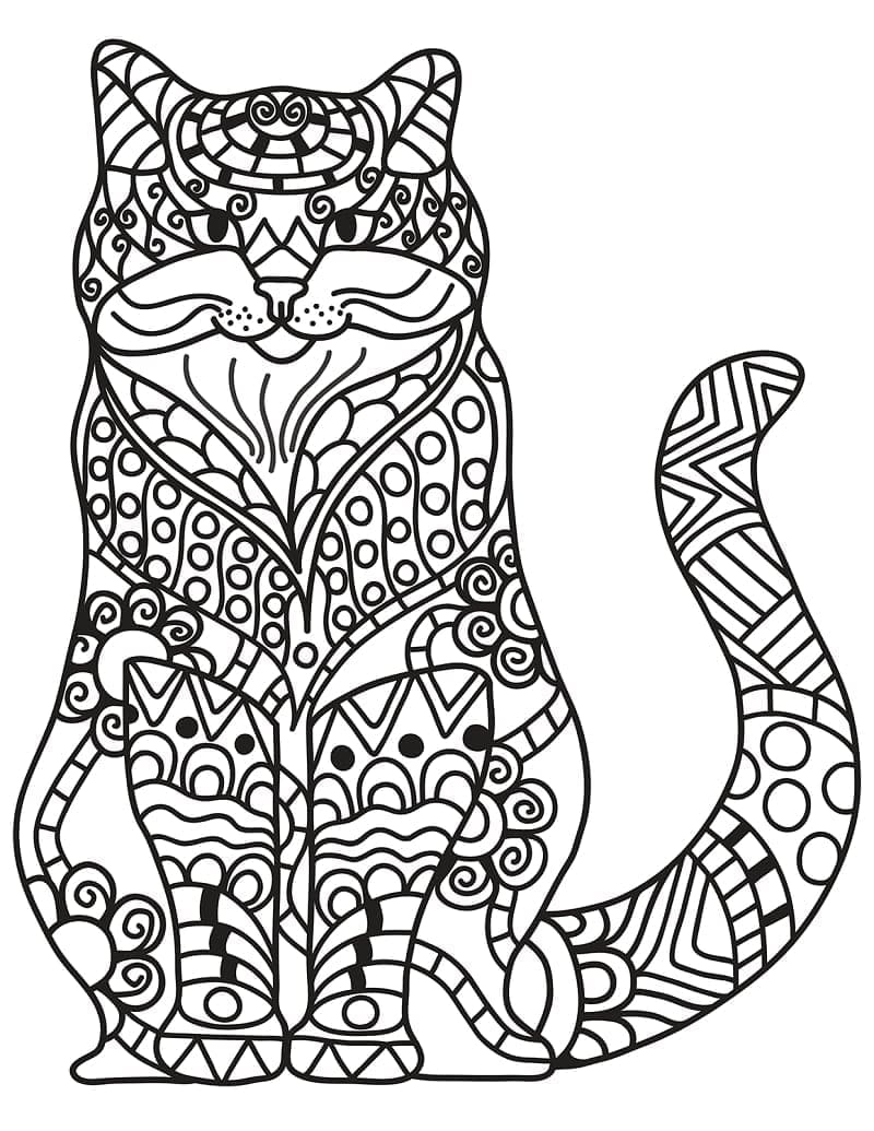 Istuva kissa Zentangle Värityskuva