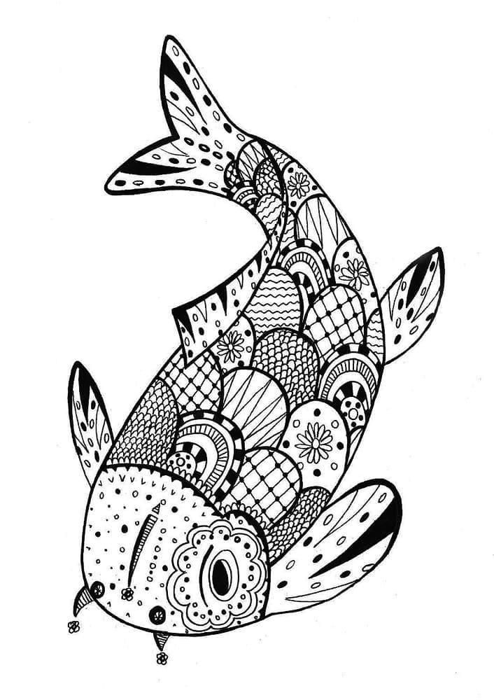 Koi Fish Zentangle Värityskuva