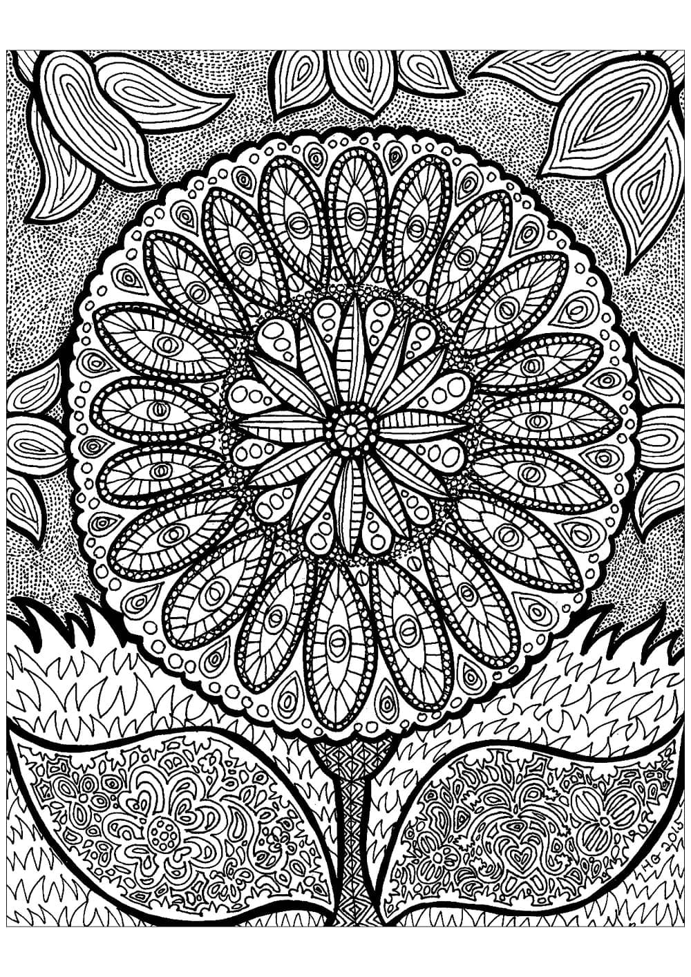 Kukka Zentangle Värityskuva