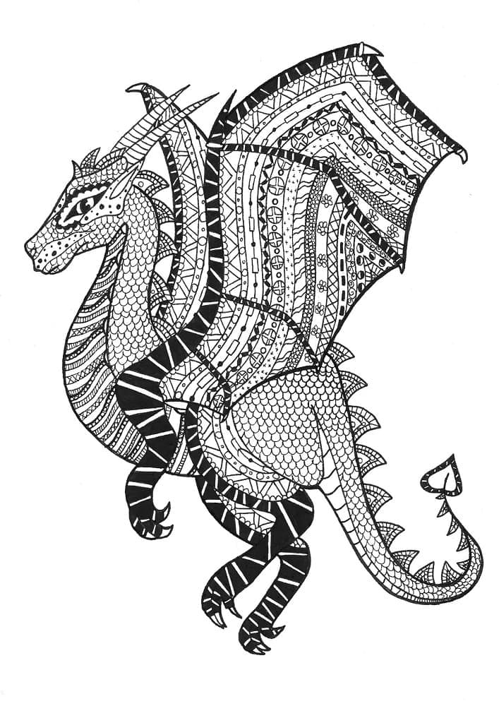 Lohikäärme Zentangle Värityskuva