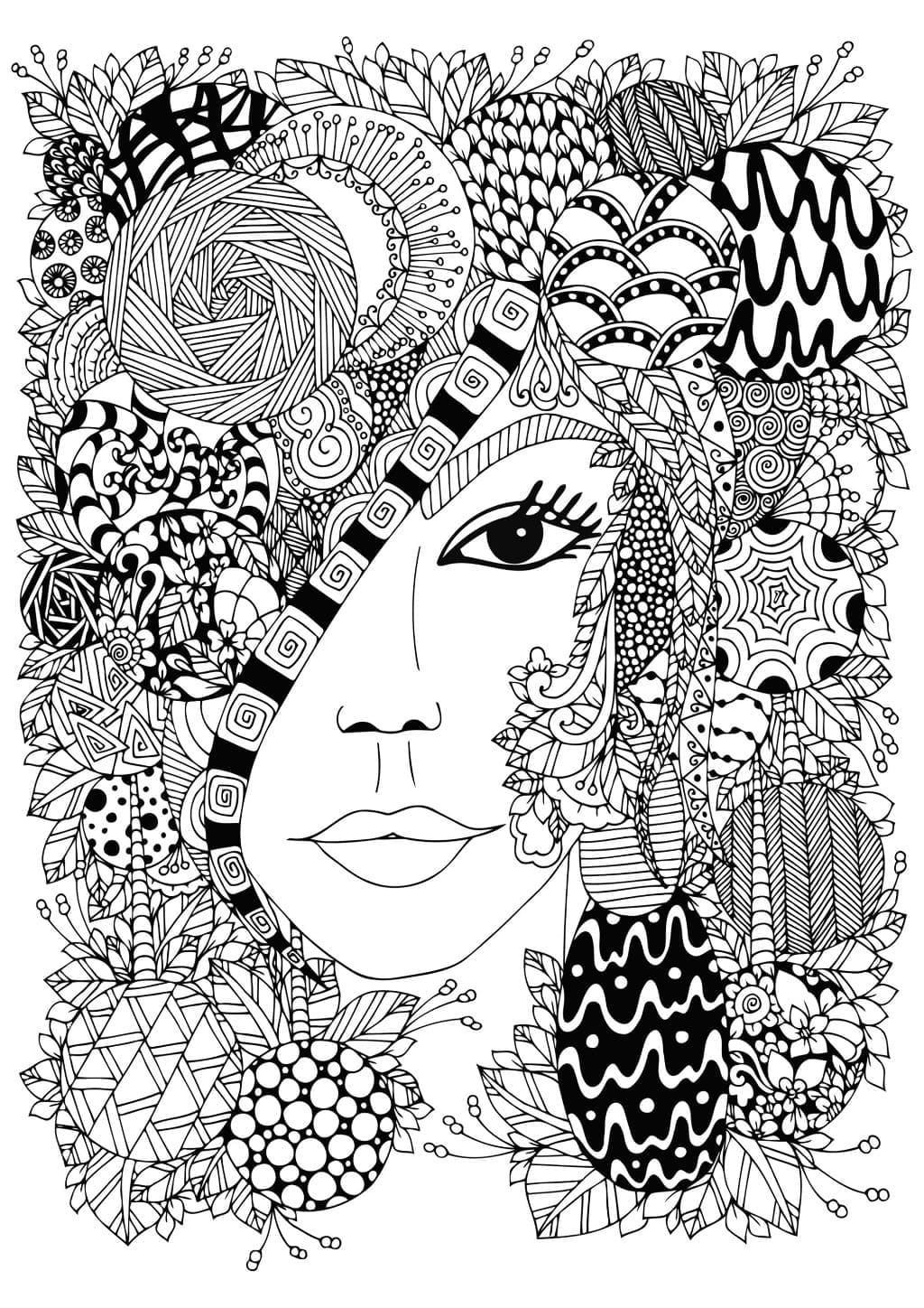 Nainen Zentangle Värityskuva