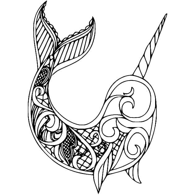 Narwhal Zentangle Värityskuva