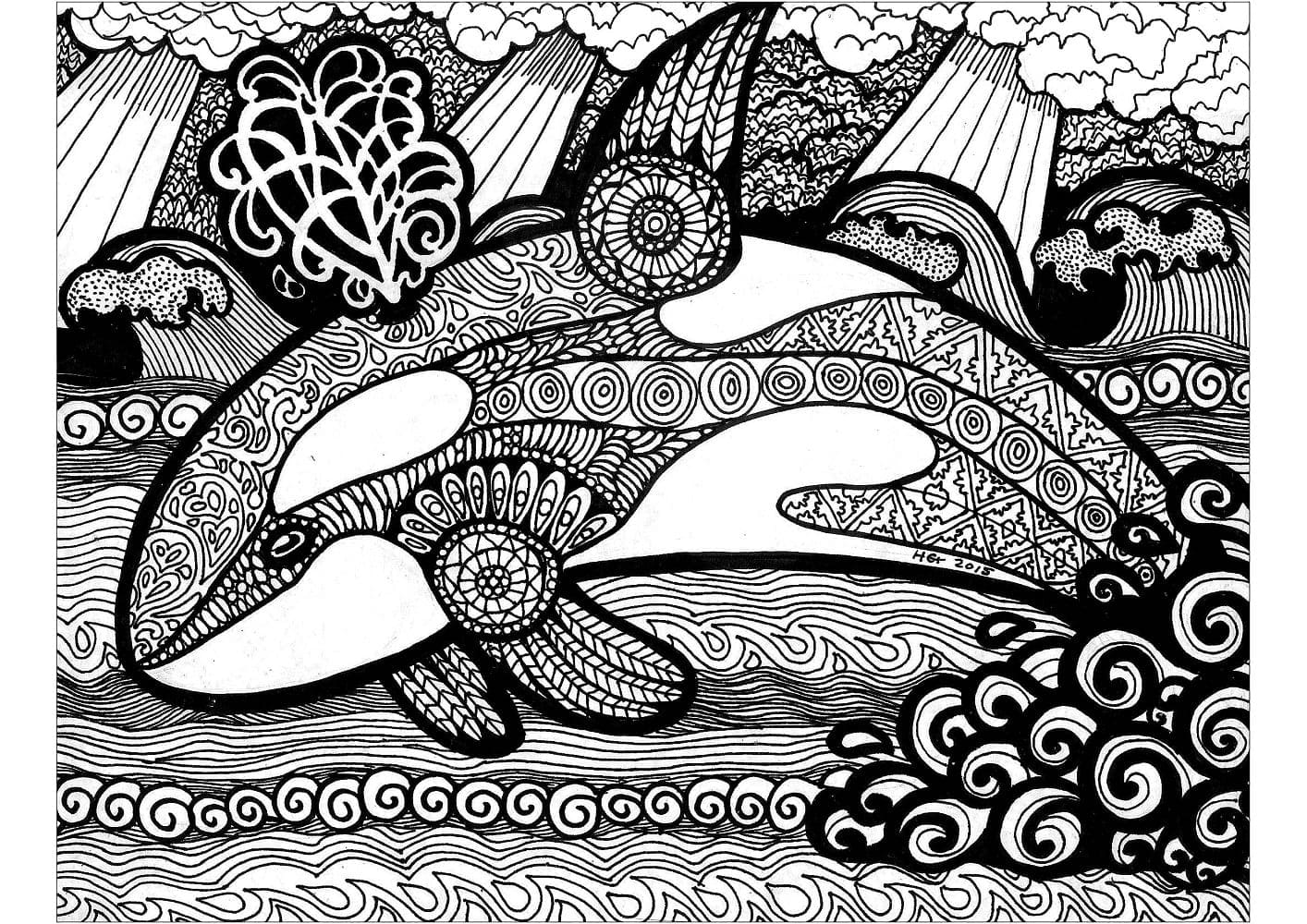 Orca Whale Zentangle Värityskuva