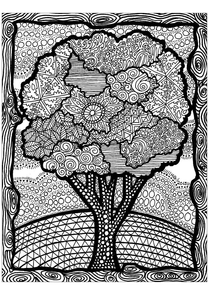 Puu Zentangle Värityskuva