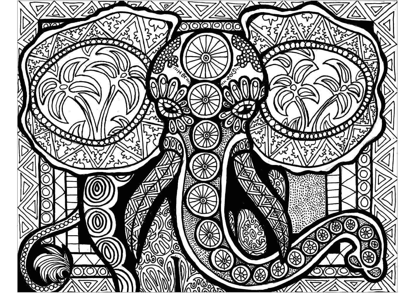 Tulostettava elefantti Zentangle Värityskuva