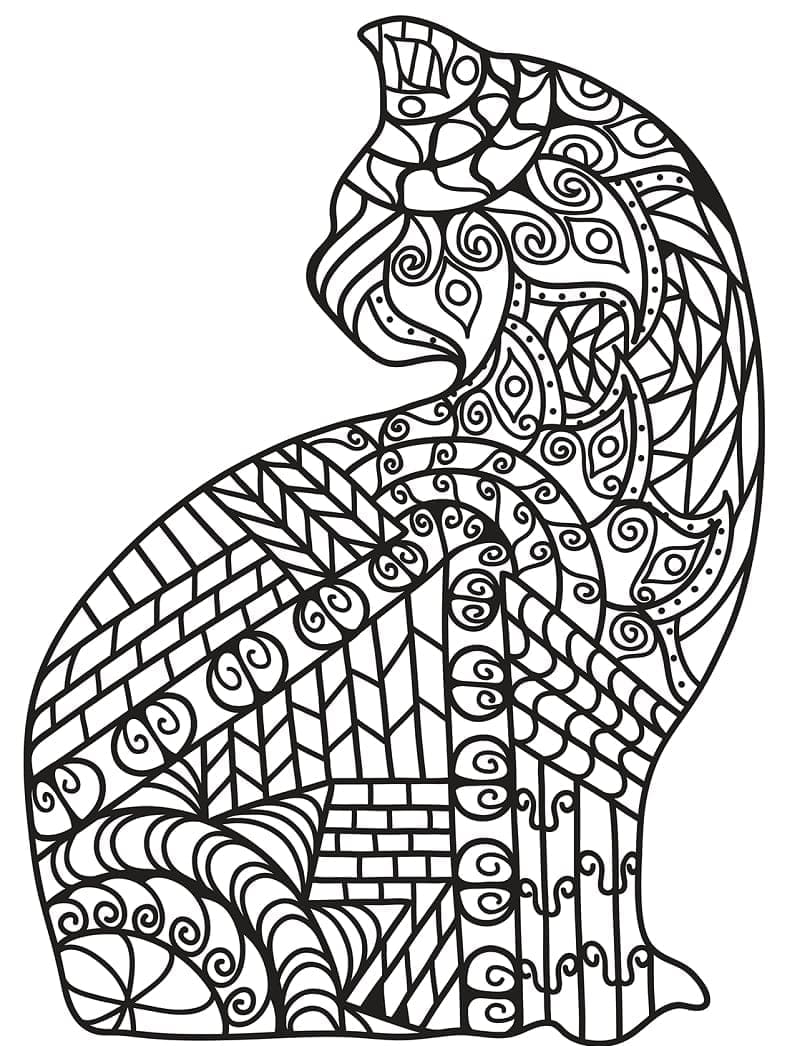 Tulostettava kissa Zentangle Värityskuva