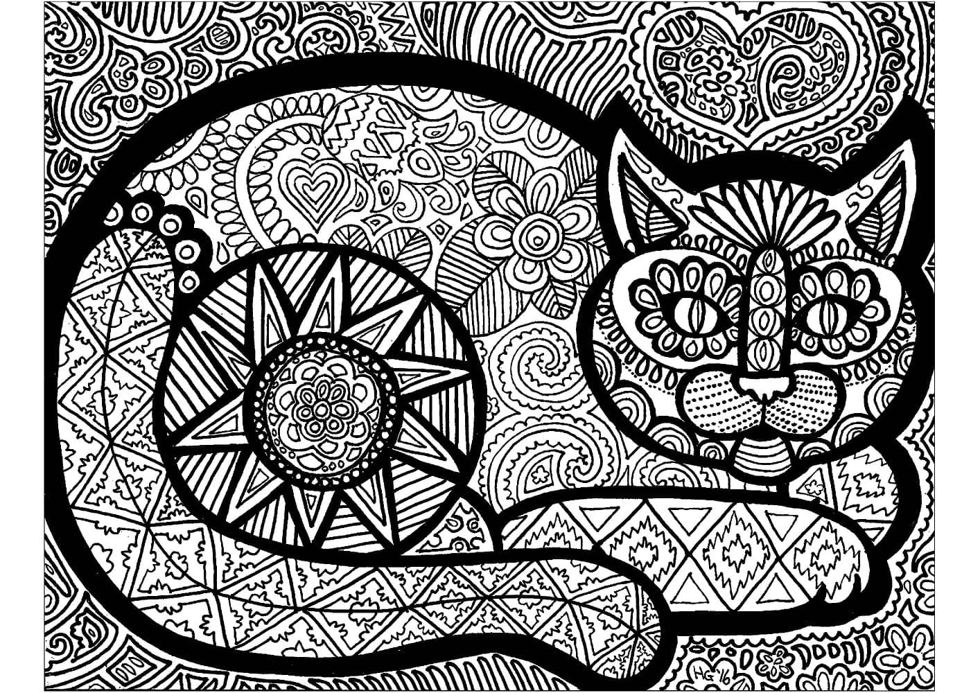 Upea kissa Zentangle Värityskuva