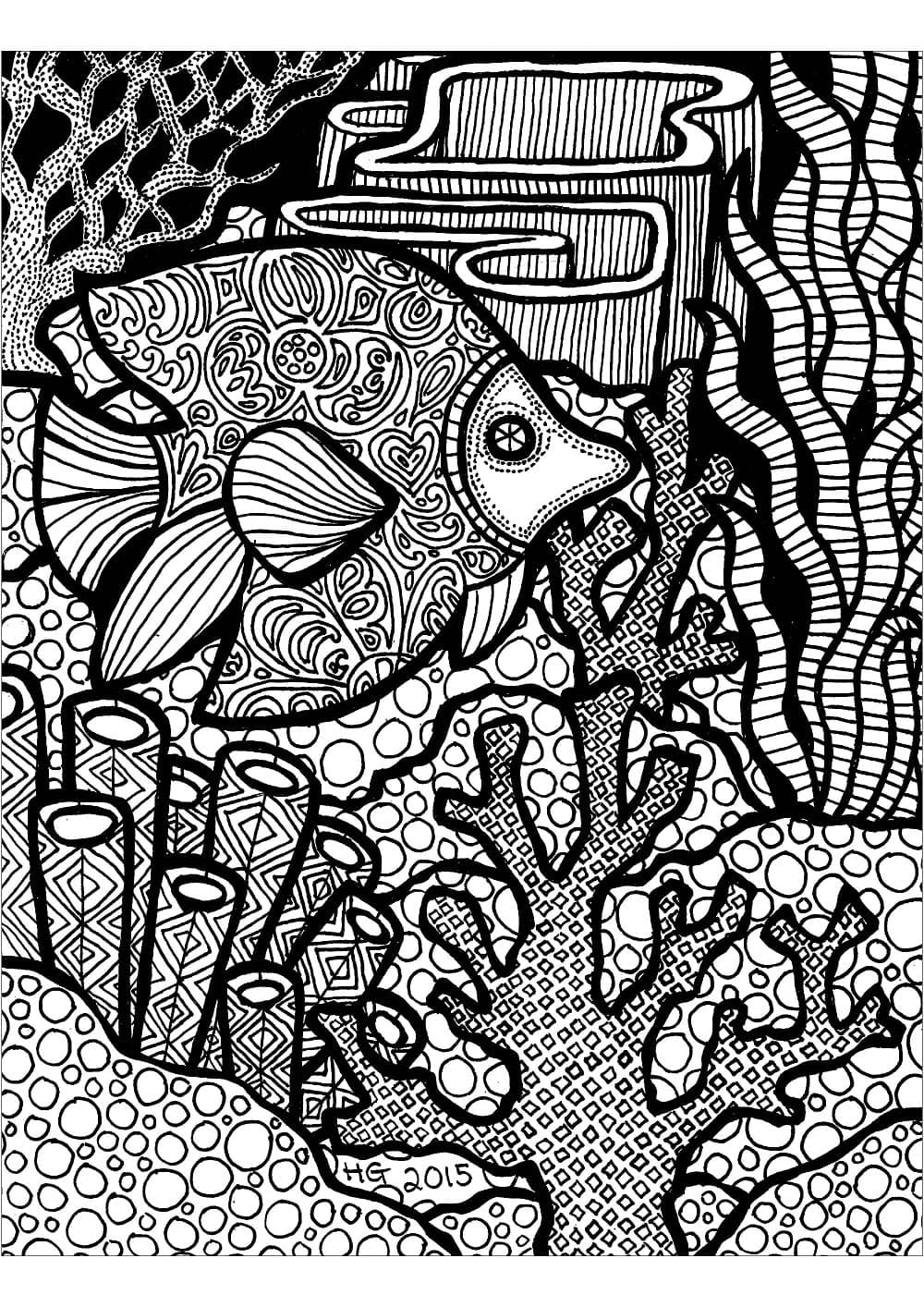 Zentangle kala Värityskuva