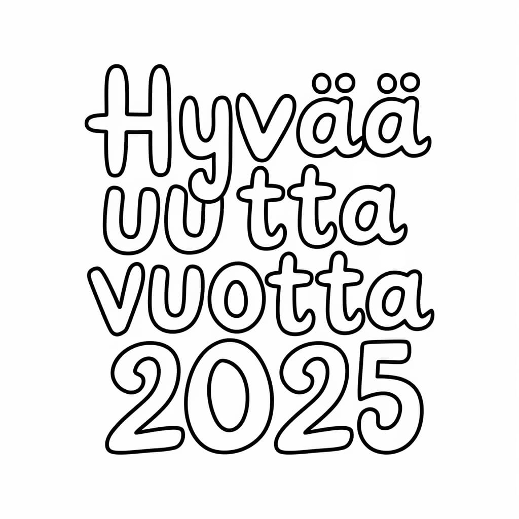 Hyvää uutta vuotta 2025 Printille Värityskuva