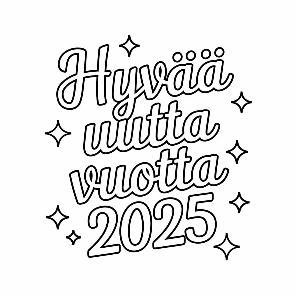 Hyvää uutta vuotta 2025 Tulostettava Värityskuva