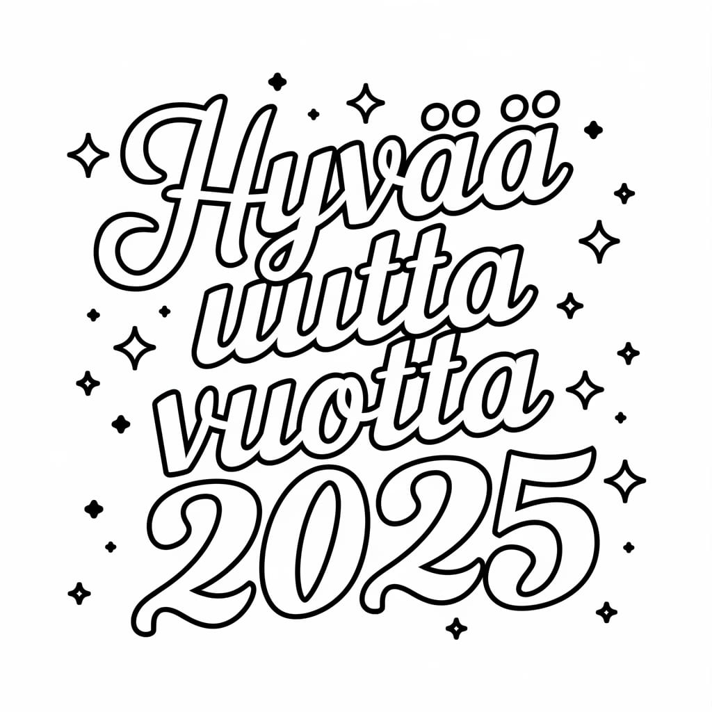 Hyvää uutta vuotta 2025 ilmainen tulostettava Värityskuva