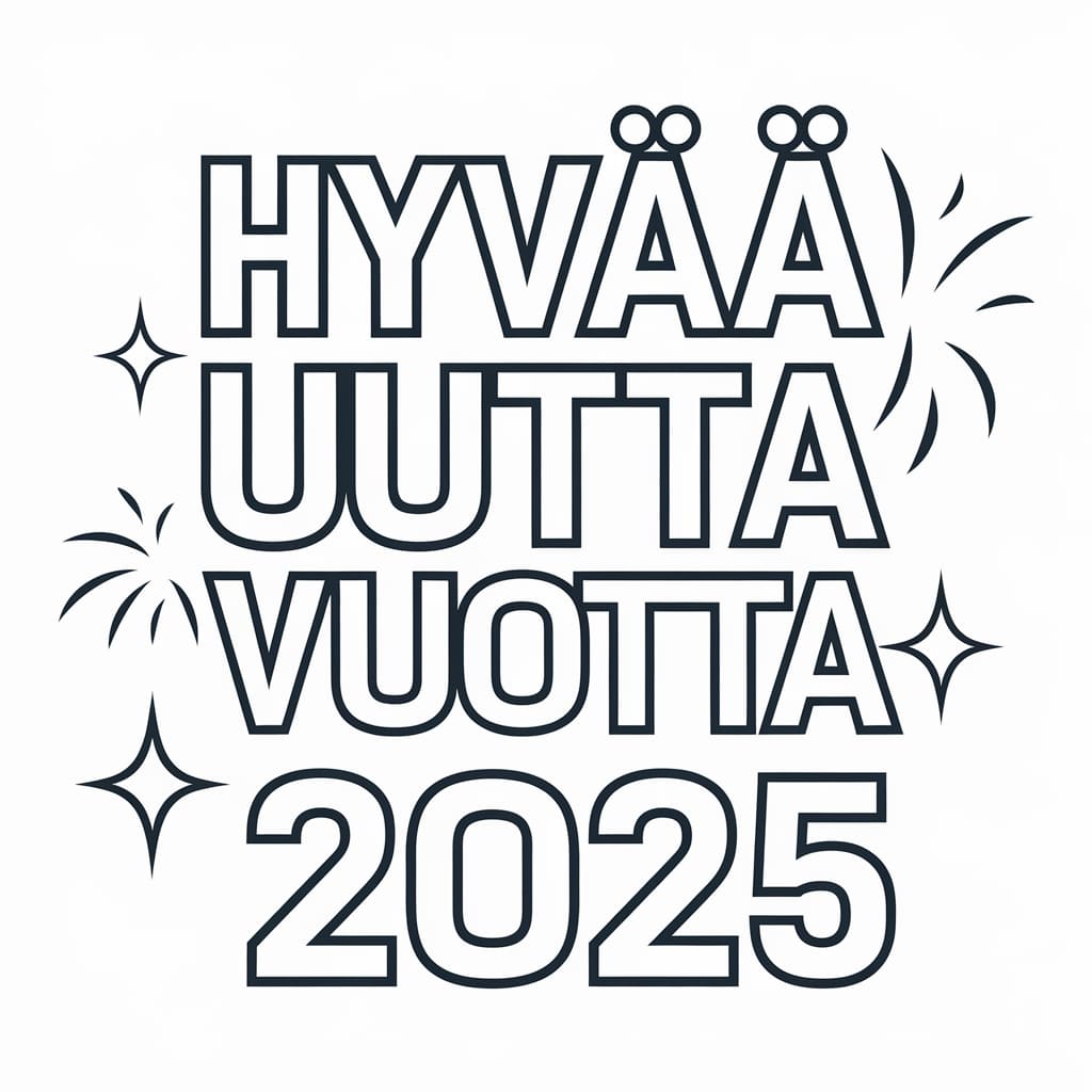 Hyvää uutta vuotta 2025 ilmainen Värityskuva