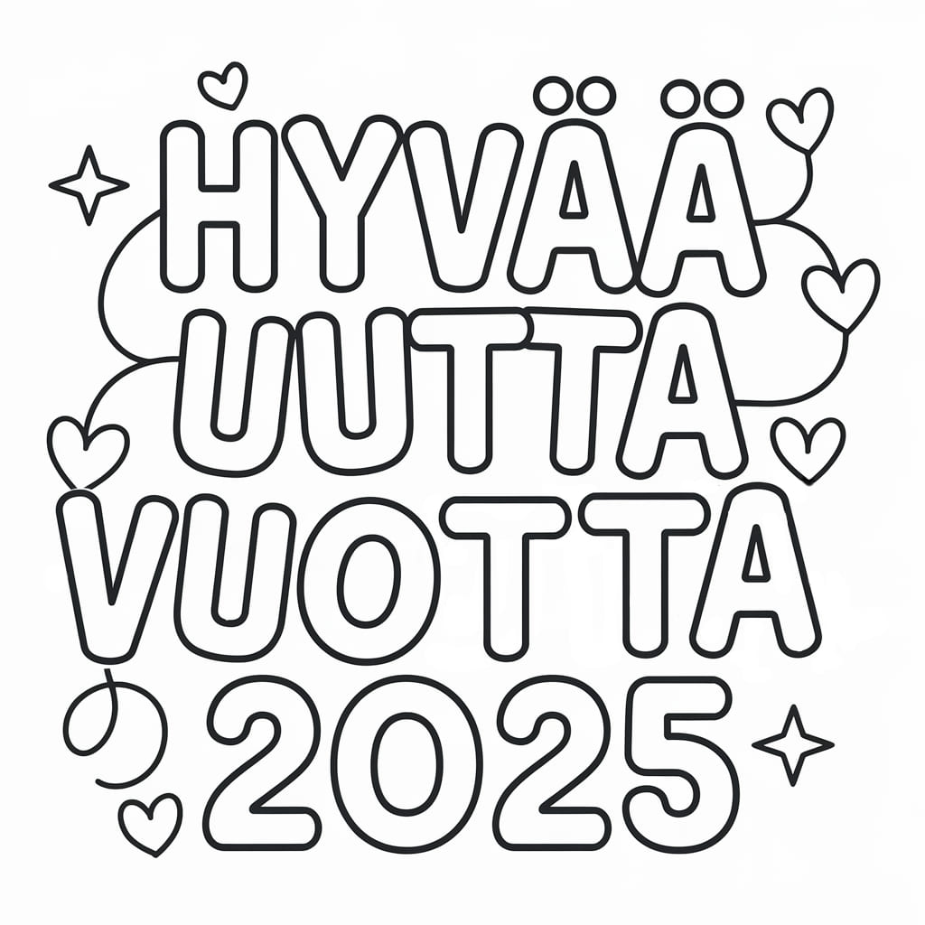 Hyvää uutta vuotta 2025 ilmaiseksi lapsille Värityskuva