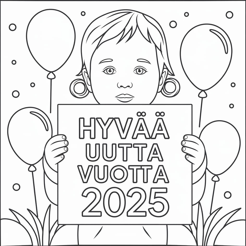 Hyvää uutta vuotta 2025 ilmaiseksi Värityskuva