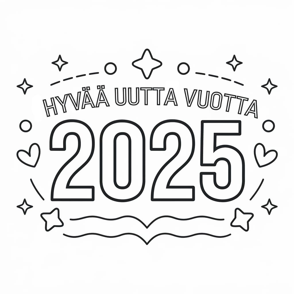 Hyvää uutta vuotta 2025 kuva Värityskuva