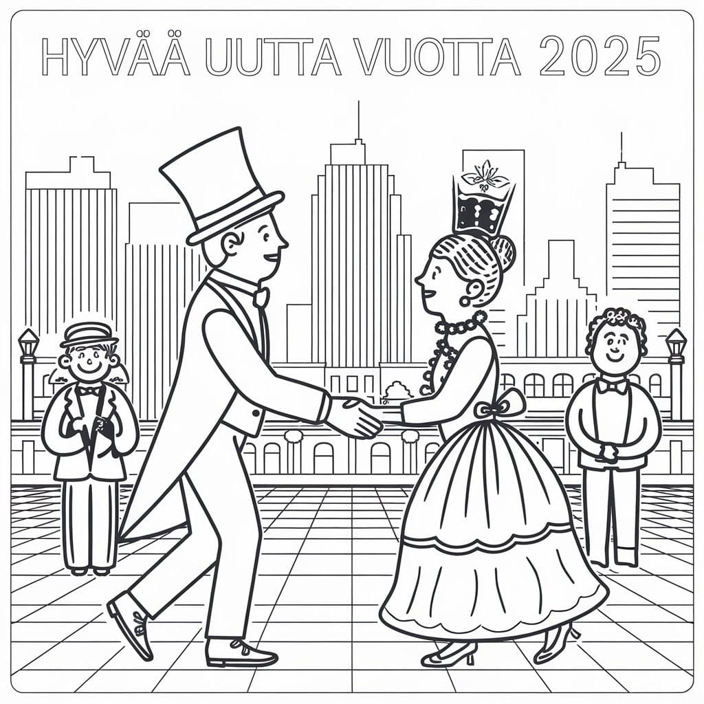 Ihmiset Hyvää uutta vuotta 2025 Värityskuva