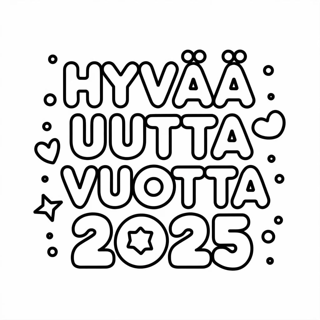 Ilmaista hyvää uutta vuotta 2025 Värityskuva