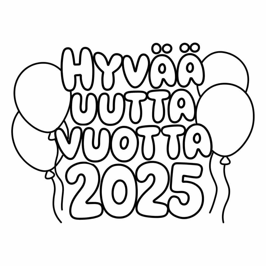 Ilmapallo Hyvää uutta vuotta 2025 Värityskuva