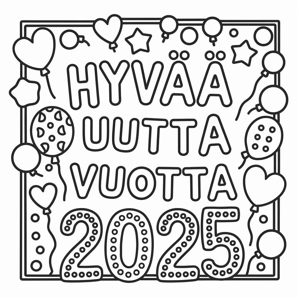 Piirustus Hyvää uutta vuotta 2025 Värityskuva