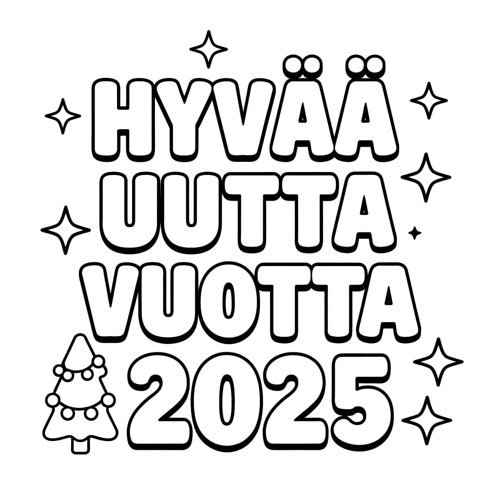 Hyvää uutta vuotta 2025 Värityskuvat